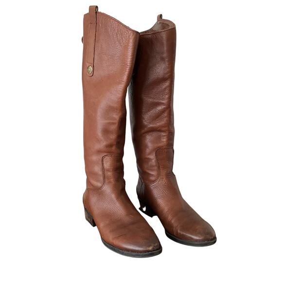 Sam Edelman Penny Back Zip Wide Calf Block Heel Riding Boots Brown Size 7 - Picture 2 of 11